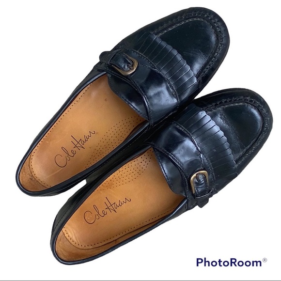 Cole Haan Other - Cole Haan Kiltie Black Fringe Slip On Leather Loafers Pinch Buckle Men Size 9 D